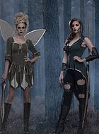 Weiblicher Robin Hood, Kostüm-Top und Leggings, Schnalle, Lumpen